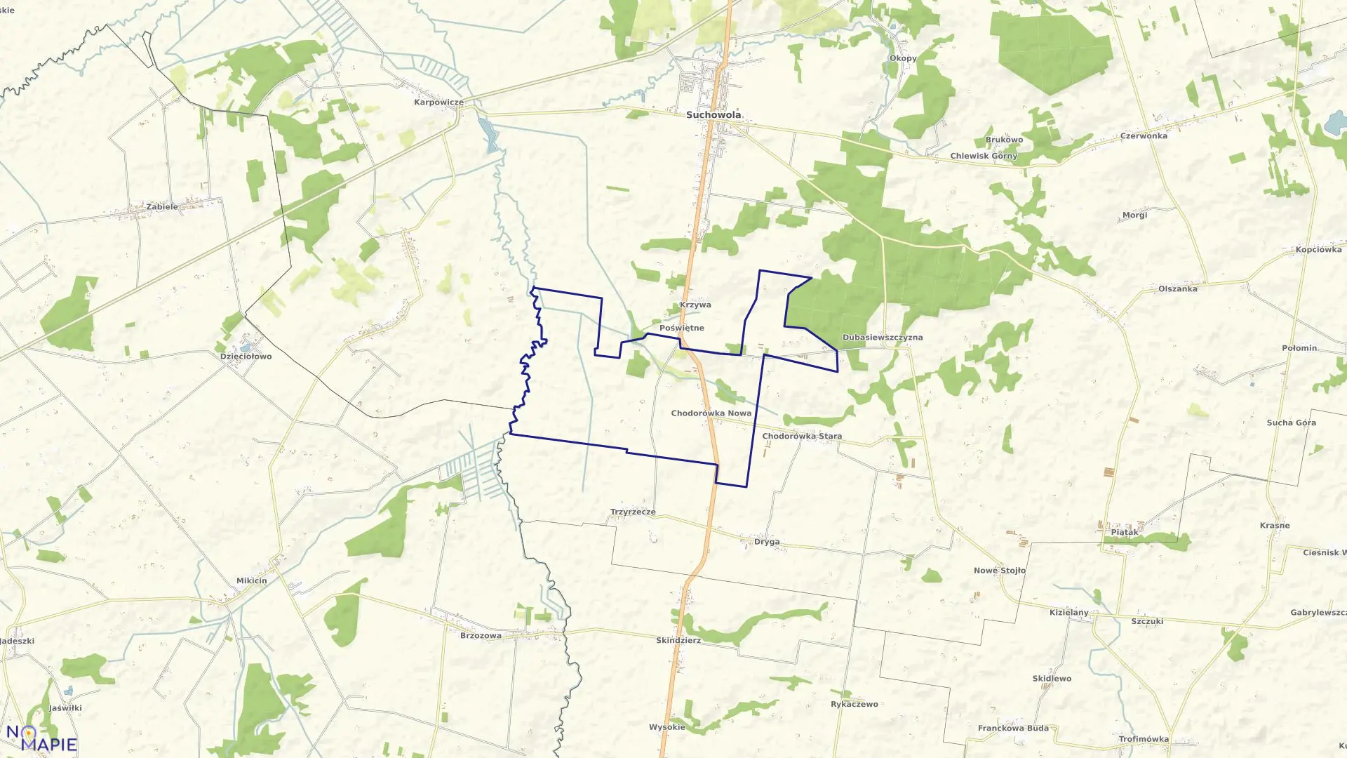 Mapa obrębu CHODORÓWKA NOWA w gminie Suchowola