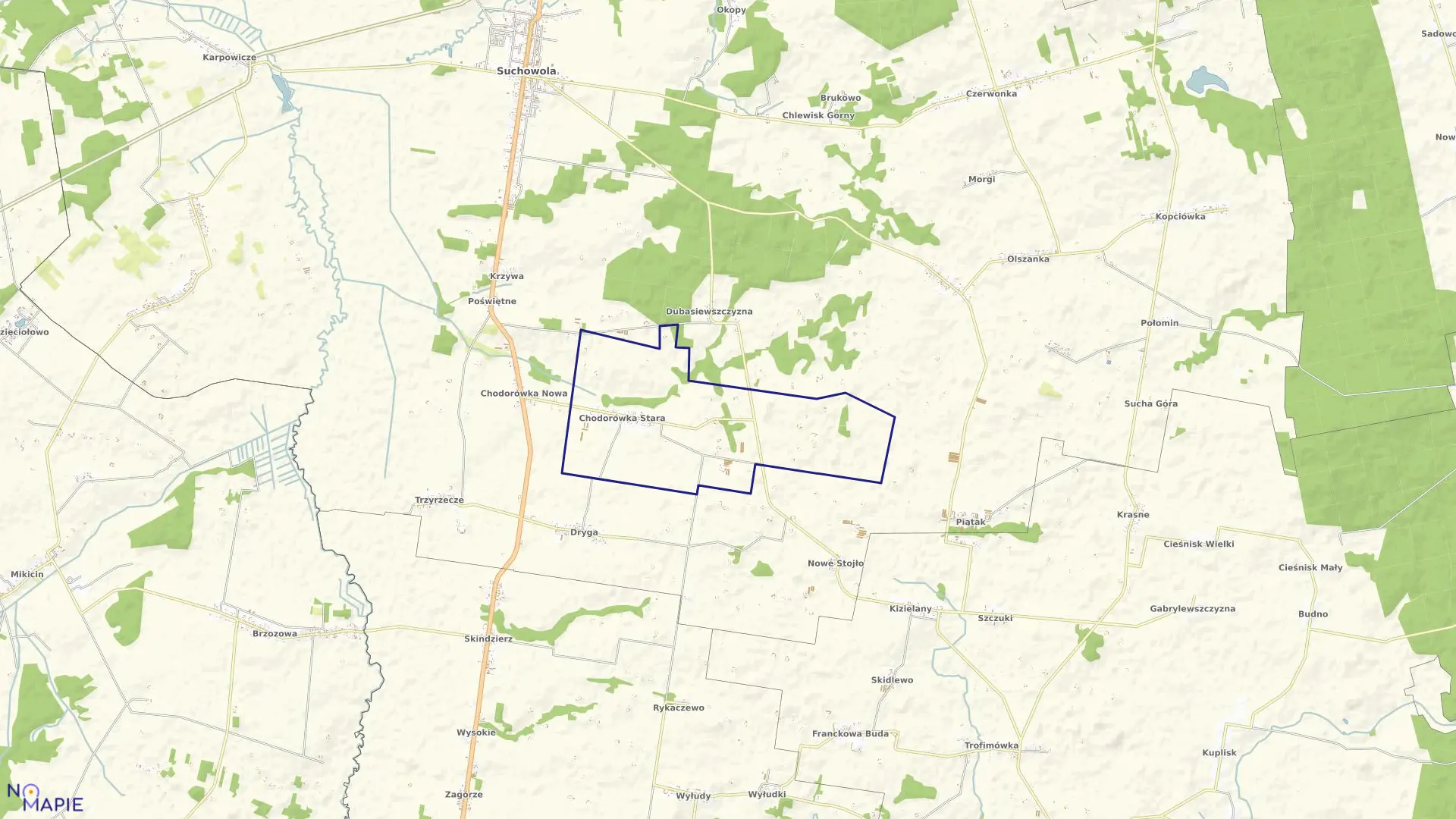 Mapa obrębu CHODORÓWKA STARA w gminie Suchowola