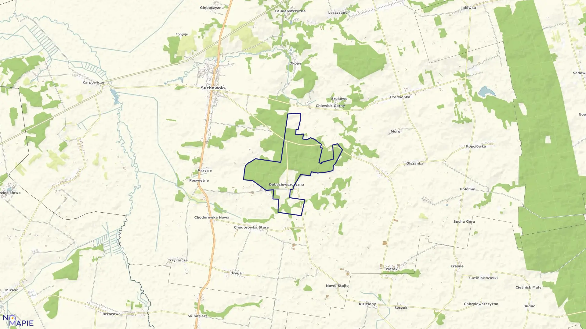 Mapa obrębu DUBASIEWSZCZYZNA w gminie Suchowola