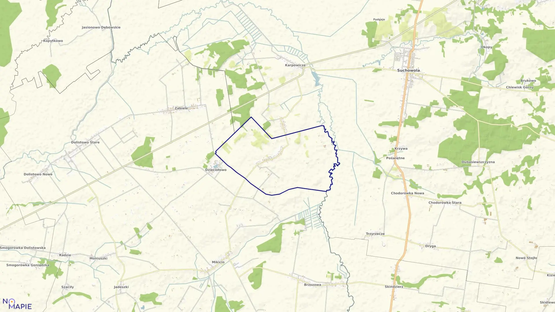 Mapa obrębu JATWIEŹ DUŻA w gminie Suchowola