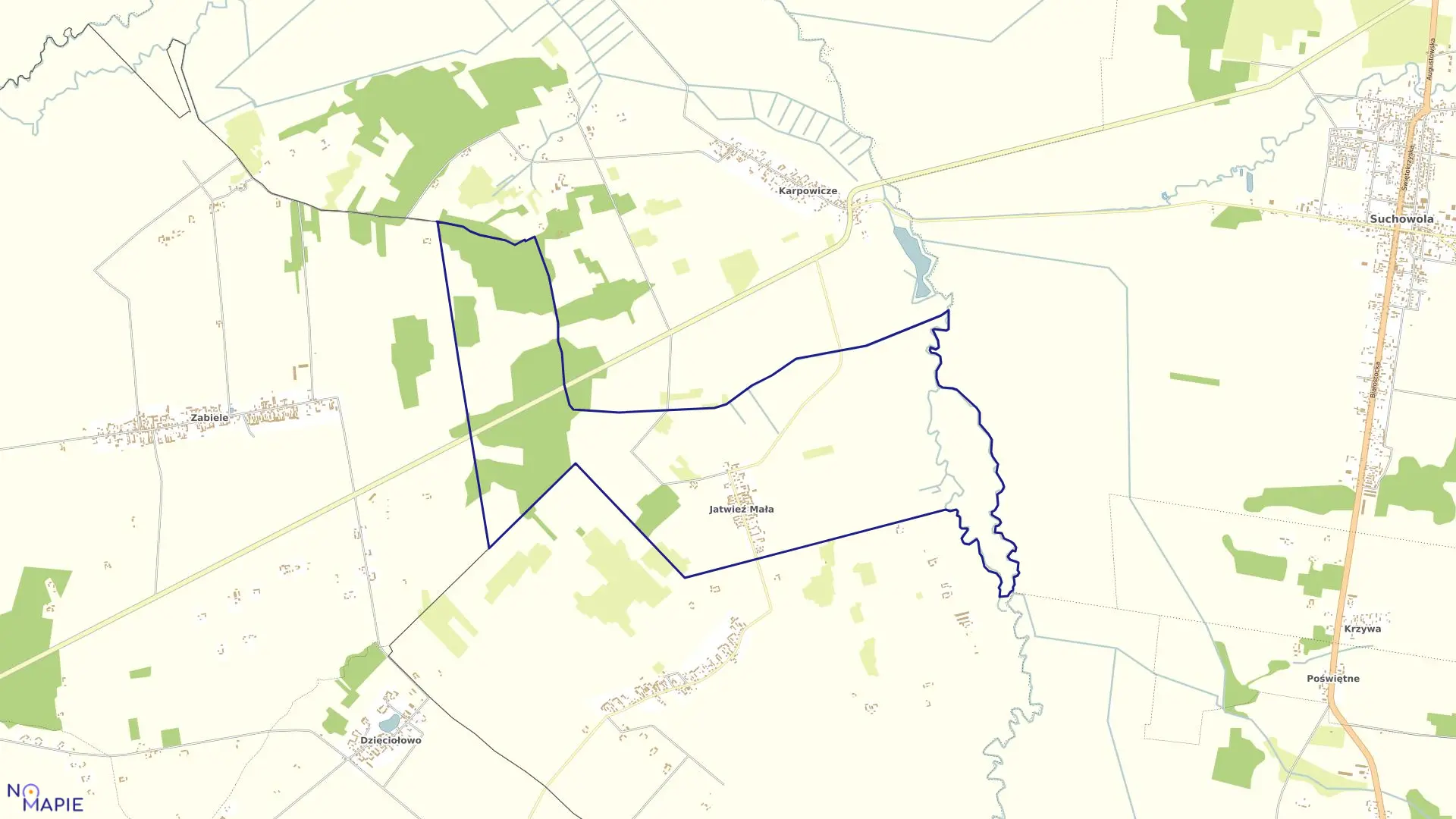 Mapa obrębu JATWIEŹ MAŁA w gminie Suchowola